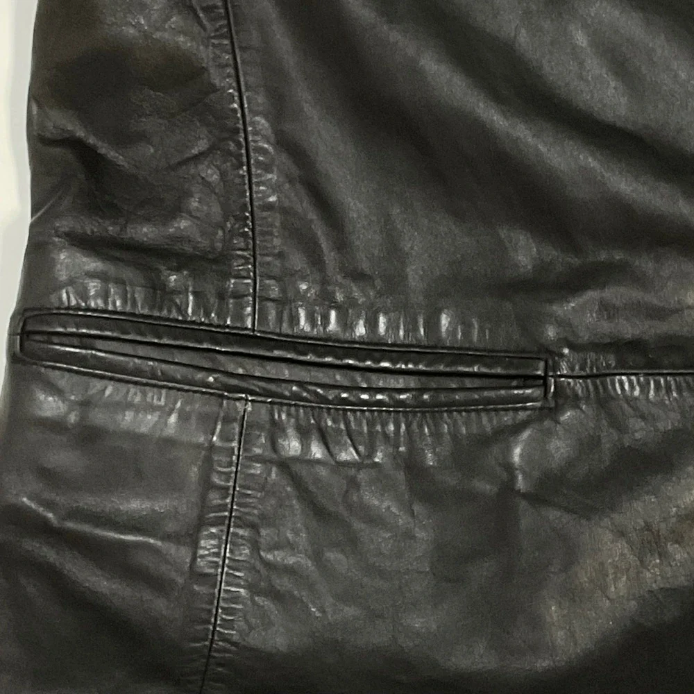 vintage Banana‎ republic men's leather jacket trench coat black Korea retro Y2K